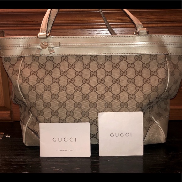 SOLD***Gucci Beige Metallic Monogram Mayfair Tote